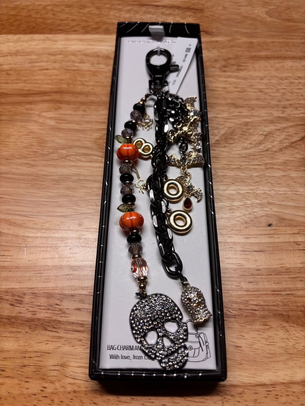 Trendy Skull Charm Bag Chain with Pumpkin and Beaded Accents